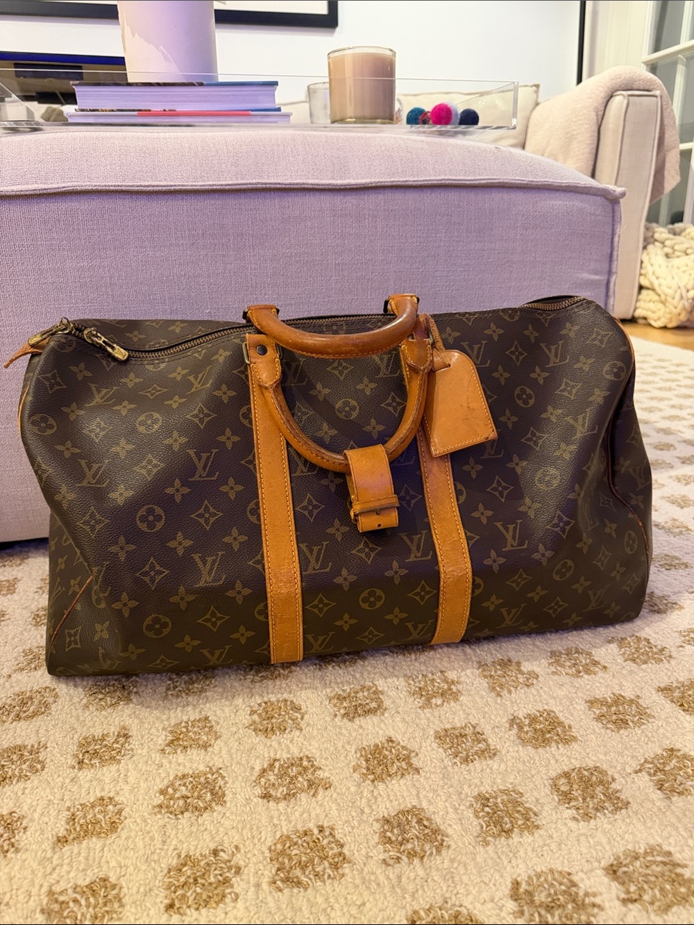 Louis Vuitton Brown Monogram Canvas Duffel with Tan Leather Trim